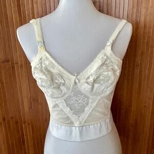 Vintage 1960s Surprise Cream Lace Longline Bra 36B ILGWU